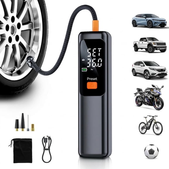 Portable Digital Tire Inflator with LCD Pressure Monitoring, Multi-Mode Air Pump for Car Bike Motorcycle Ball