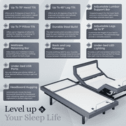 Sven & Son Platinum Adjustable Bed Base (Frame Only), Head and Foot Lift, Lumbar Support, Head (Pillow) Tilt, Massage, USB - Split King