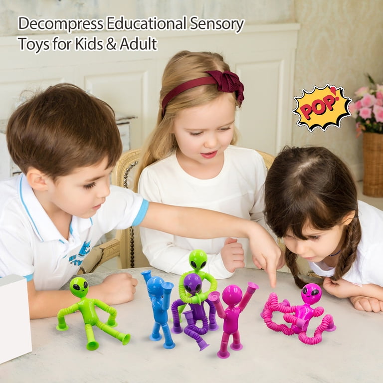 Pack De 4 Juguetes Tubo Pop Con Ventosa – Alienígenas Telescópicos Anti-estrés Sensoriales, De ABS Seguro, Para Niños Y Adultos – Regalo Ideal
