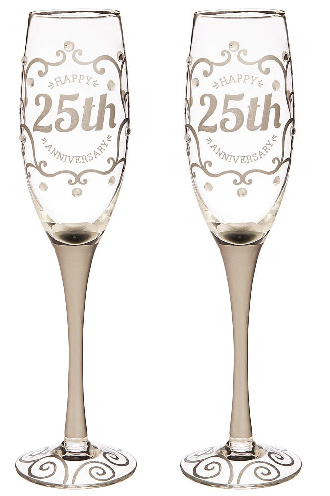 Evergreen 25th Anniversary Champagne Flutes, 8 ounces, Set of 2