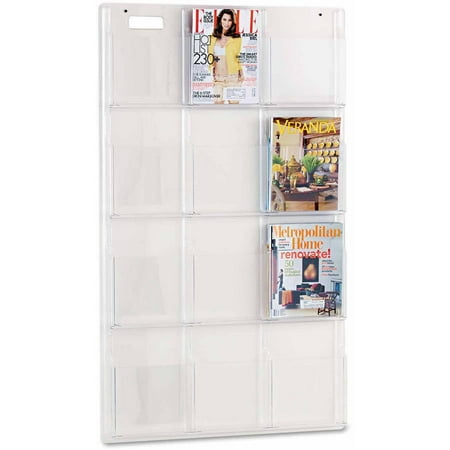 Safco Reveal Clear Literature Displays, 12 Compartments, 30"W x 2"D x 49"H, Clear