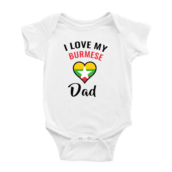 I Love My Burmese Dad Heart Flag Cute Baby Clothes For Boy Girl (White, 6-12 Months)