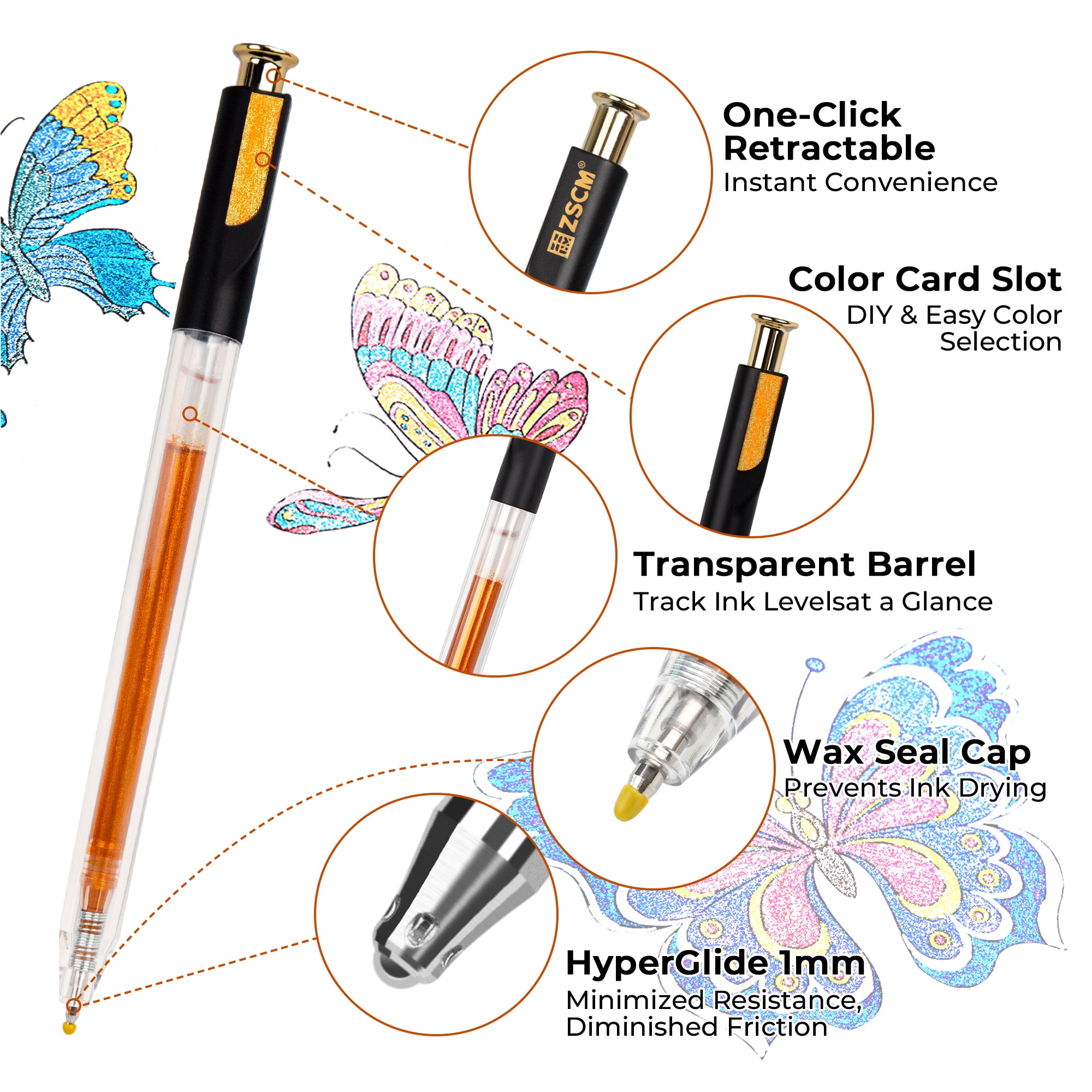 Retractable Super Glitter Gel Pens, 12 Colors Large Capacity Metallic Sparkle Gel Ink Pen for Adult Coloring Book Note Taking Aesthetic Art Supplies
