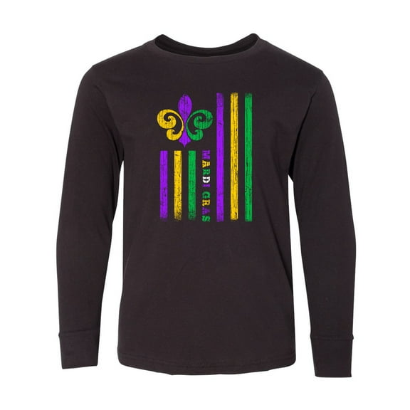 Inktastic Mardi Gras Flag Long Sleeve Youth T-Shirt