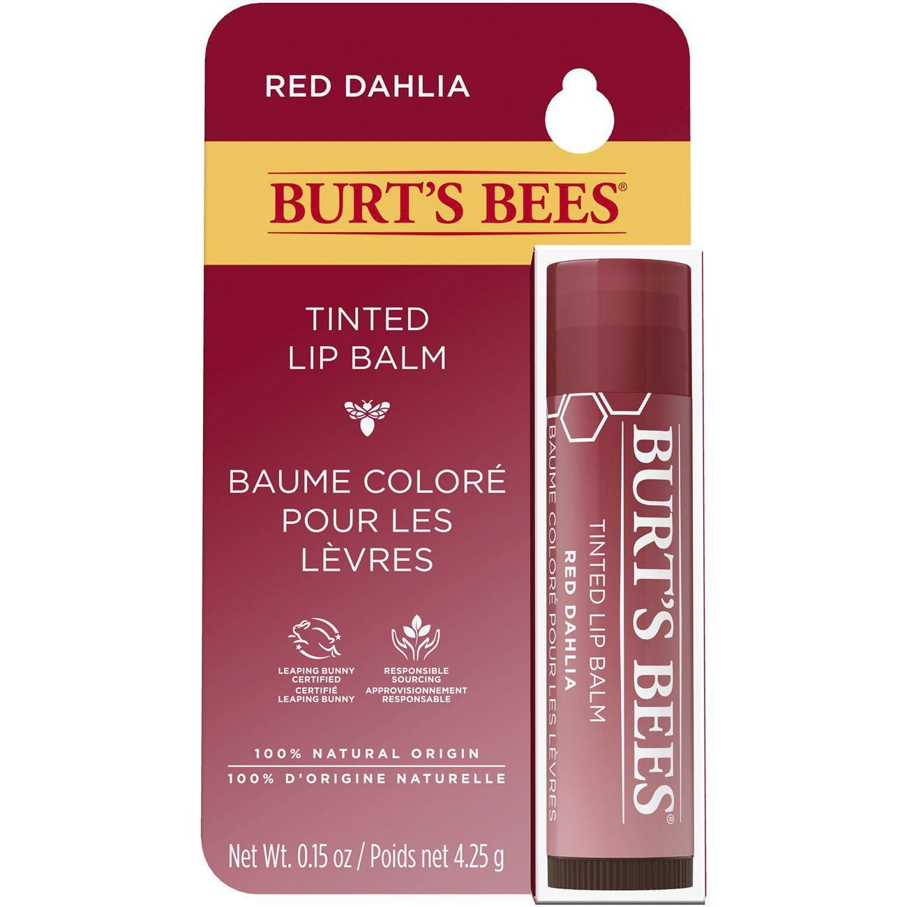 Burt’s Bees 100% Natural Origin Tinted Lip Balm, Red Dahlia,, 1 Tube