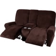 thumbnail image 4 of Housse de Causeuse Inclinable 2024 avec Console Centrale, Housse Extensible en Velours pour Fauteuil Inclinable 2 Places avec Porte-Gobelet, 4 of 10