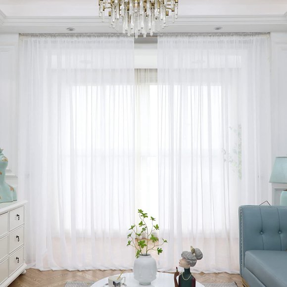 Window White Sheer Curtains 90 Inches Long 2 Panels Sheer White Curtains Clear Curtains Basic Rod Pocket Panel