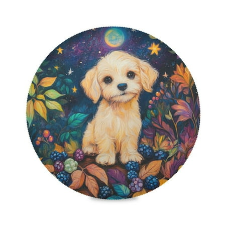 

Round Plate Mat 15.4x15.4 Inchesx1 Placemat Table Mat Kitchen Mat Coffee Mat Fabric Thick Strong Wear-Resistant Heat Resistance Cute Yellow Puppy