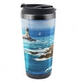 thumbnail image 1 of Lighthouse Travel Mug, Daytime Wavy Rocky Sea, Steel Thermal Cup, 16 oz, by Ambesonne, 1 of 2