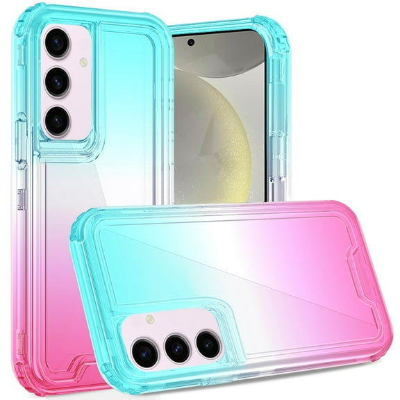 For Samsung s25 Plus/s24 Plus 3in1 Two Tone Shockproof Transparent Hybrid Case - Light Blue   Pink