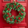 thumbnail image 6 of Christmas Holly Wreath with Red Berries – Artificial Holiday Door Wreath with Green Leaves, Farmhouse Winter Front Door Garland, Traditional Xmas Wall Hanging for Indoor Outdoor Porch Home Décor, 6 of 9
