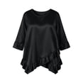 thumbnail image 4 of Lmueinov Womens Satin Summer Tops Plus Size 3/4 Length Sleeve Ruffle Hem Shirts Crew Neck Solid Flowy Casual Trendy Fall Going Out Tops for Women S-5XL, 4 of 4