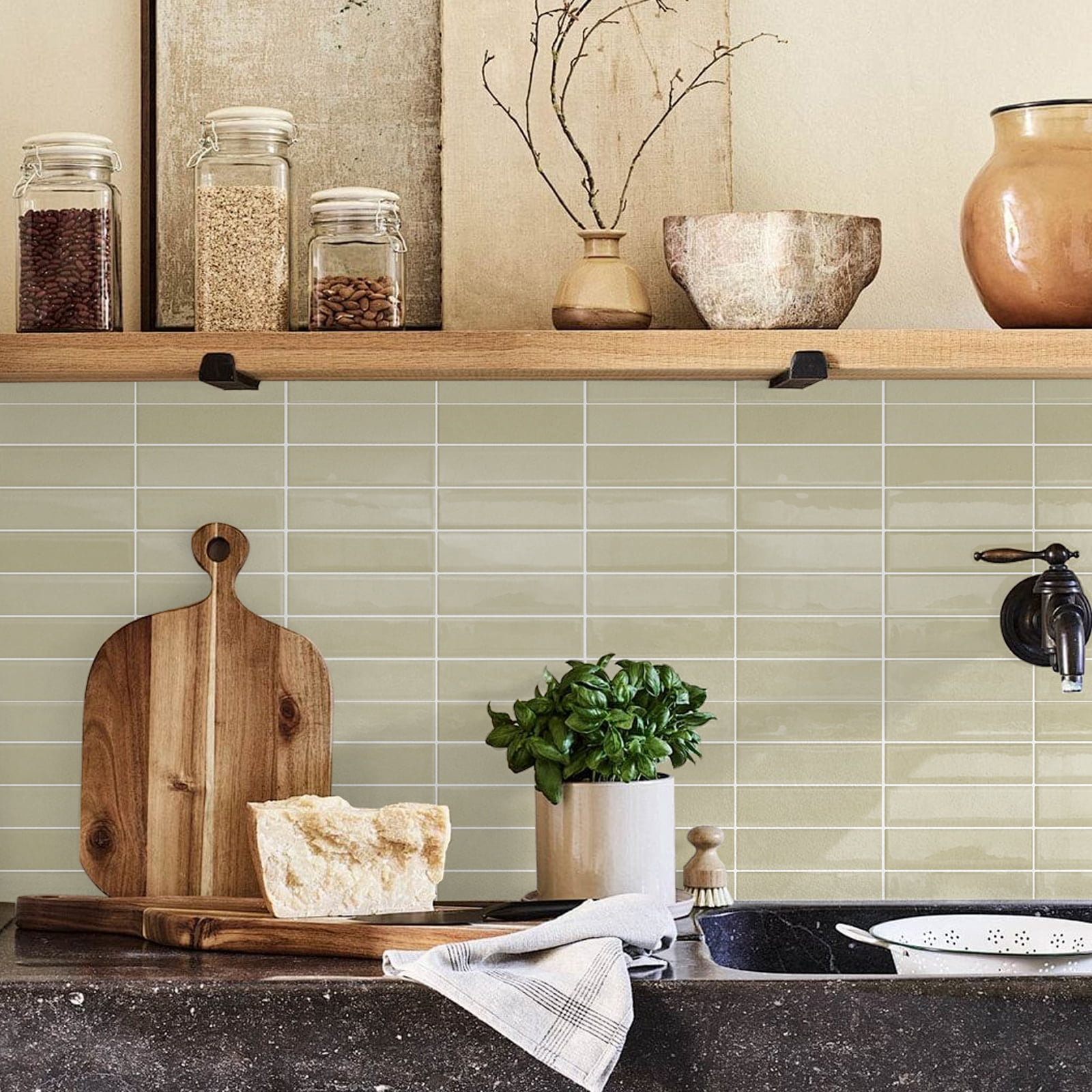 DEWOO 10 Sheet Peel and Stick Backsplash Tile,3D Self Adhesive Wall Tiles Stick on Backsplash for Kitchen,Bathroom,Camper (12"×12",Light Brown)