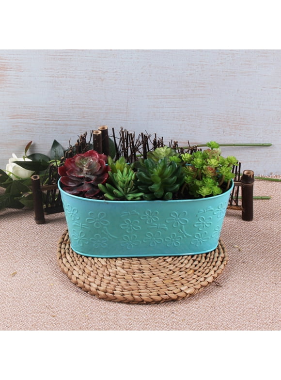 SPRING PARK Large Oval Metal Bucket Planter Plant Flower Pot Storage Basket Container for Garden