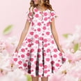 thumbnail image 1 of Zpanxa Robes d'Été pour Filles Manches Courtes Volantées Col Rond Imprimé Floral Taille Poche Robe Superposée Polyester Spandex Multicolore 6-7 Ans, 1 of 6