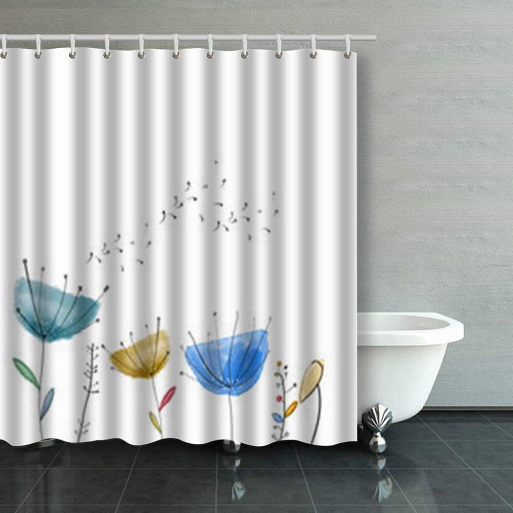 BSDHOME Watercolor Abstract Dandelion Shower Curtains Bathroom Curtain ...