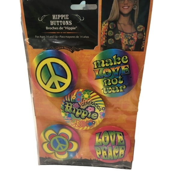 Set of 5 Hippie Buttons 2.5 inche Costume Accessories