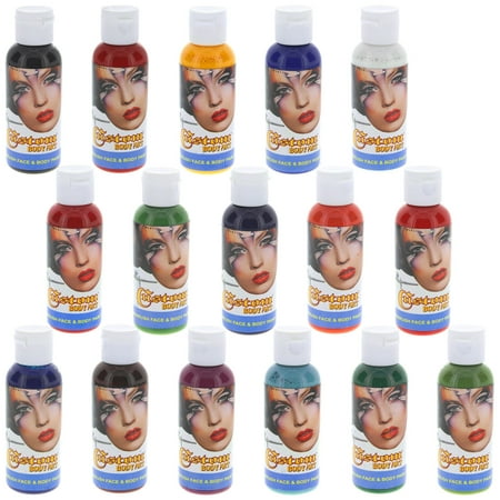 16 Couleur Airbrush 2 oz Face -amp- Body Art Peinture au kit personnalisé Temp à base d'eau Tattoo