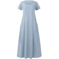 thumbnail image 4 of Women's Plus Size Summer Causal Dresses Short Sleeve Cotton Linen Dress Scoop Neck Ruffle Flowy Beach Baggy Maxi Sun Dresses Sundress Pocket, 4 of 5