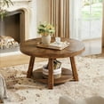 thumbnail image 2 of Finmind Solid Wood Coffee Table, 31.5" Farmhouse Round Center Table with 2-Tier Storage, Suitable for Living Room or Bedroom, Rustic Brown, 2 of 12