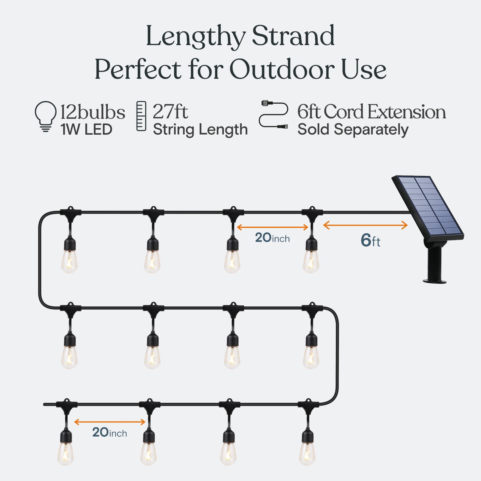 Brightech Ambience Pro – Solar Power Remote Control Outdoor String Lights with Edison Bulbs – Shatterproof, Commercial Grade LED Waterproof Patio Lights – 1W, 3,000K, Hanging, 27 ft