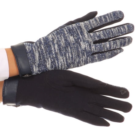 Sakkas Lilith Heather Knit Wrist Length Touch Screen Wrist Snap Winter Gloves - Navy - M