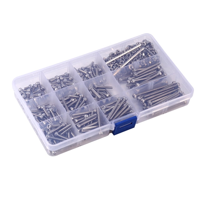 Hex Head Socket Screws and Nuts Assortment, Made of 304 Stainless Steel, Many Length Choices in One Set, Well Packed in Transparent Plastic Box for Machinery, Furniture, Repair