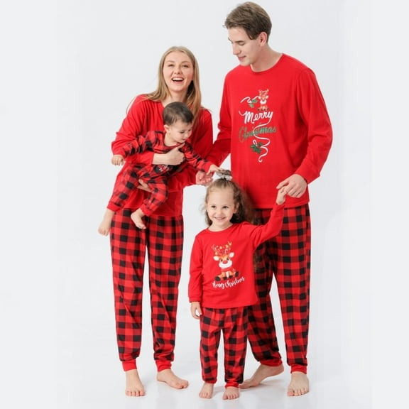 URMAGIC Matching Family Sleepwear Sets Christmas Pajamas with Lettler Print and Plaid Tee and Bottom Loungewear