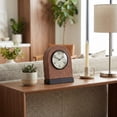 thumbnail image 2 of Faux Leather Arched Clock for Living Room Decor - Decorative Small Desk Clock for Office, Entryway Table, and Mantel - Home Decor Accent for Bedroom, Dorm, and Kitchen Counter - 9", Brown & White, 2 of 13