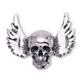 thumbnail image 1 of Broche gótico de Halloween con alas angulares y calavera chapado en plata y oro, estilo vintage., 1 of 7