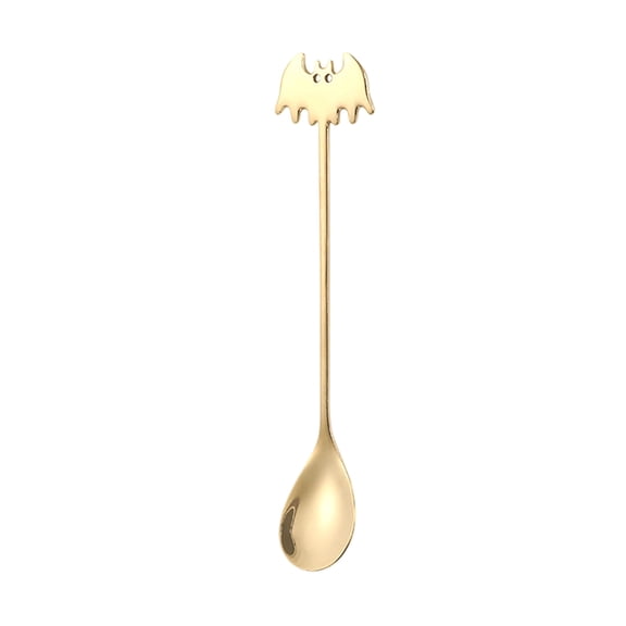 Halloween Bat Shaped Stainless Steel Coffee Stirring Spoon with Long Handle Gothic Dessert Spoon for Party Tableware Multicolor