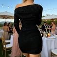 thumbnail image 4 of Staron Women's Off-Shoulder Short Sleeve Bodycon Dress Shimmering Party Cocktail Night Out Slim Fitted Elegant Fashionable Dress, Black S, 4 of 6