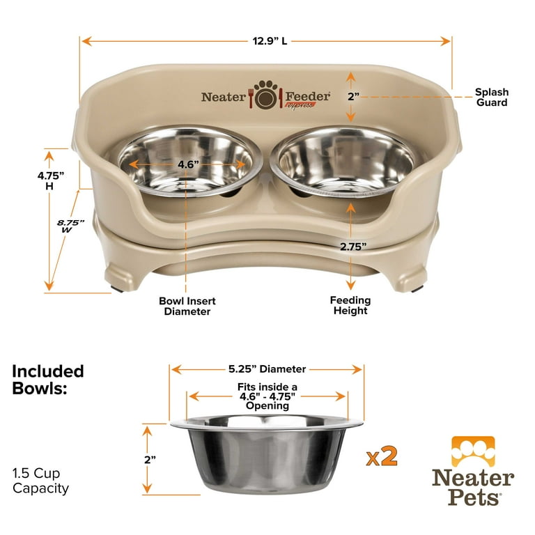 Neater Pets Neater Feeder Express Mess-Proof Elevated Food & Water Bowls for Small Dogs, Cappuccino, Beige