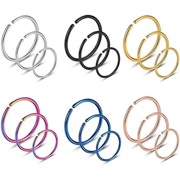 Stainless Steel Hoop Nose Ring Cartilage Ring Set 6 Color Set for Men and Women
