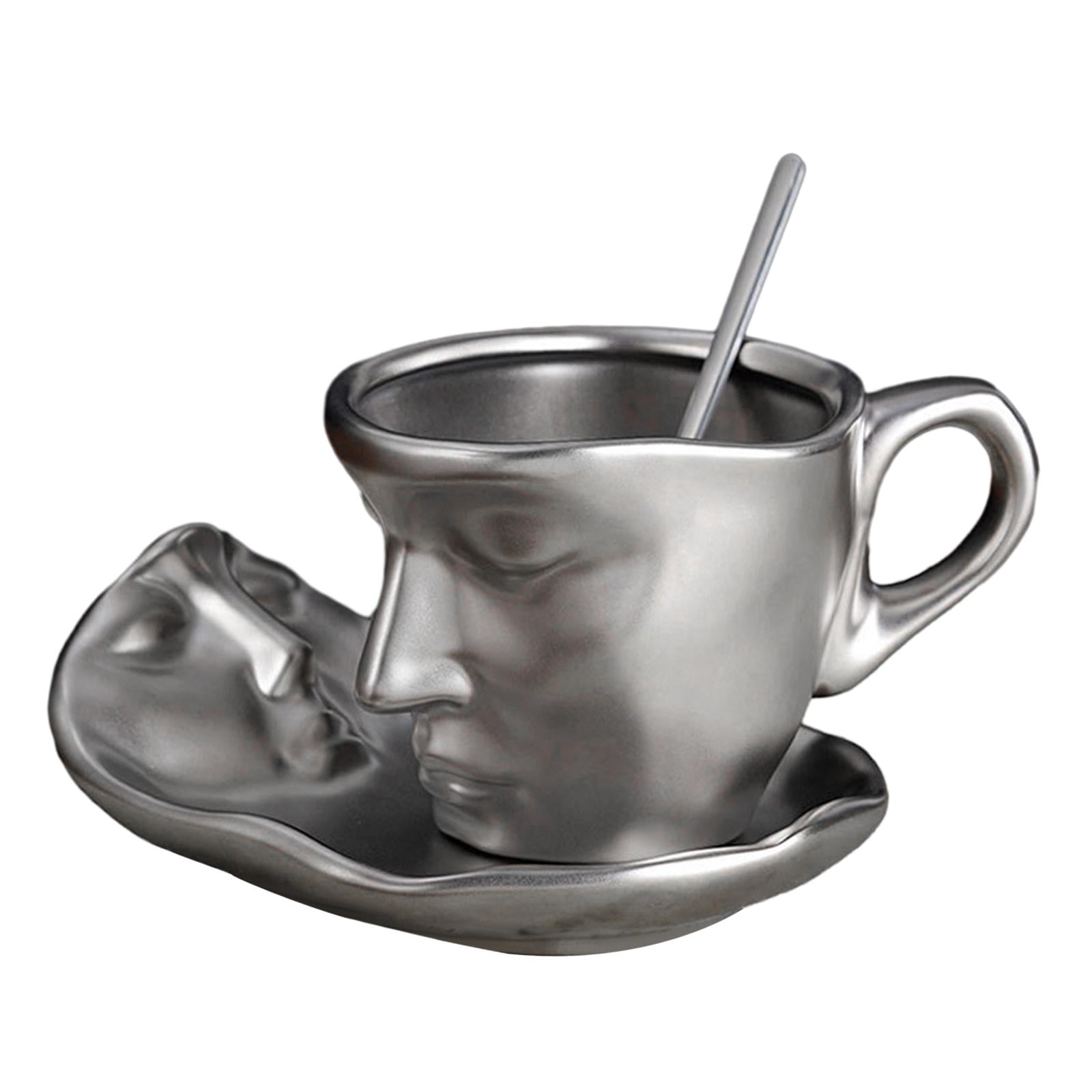 Fiocias Ceramic Coffee Cup with Saucer and Spoon 3D Human Face Mug Espresso Mug for Home
