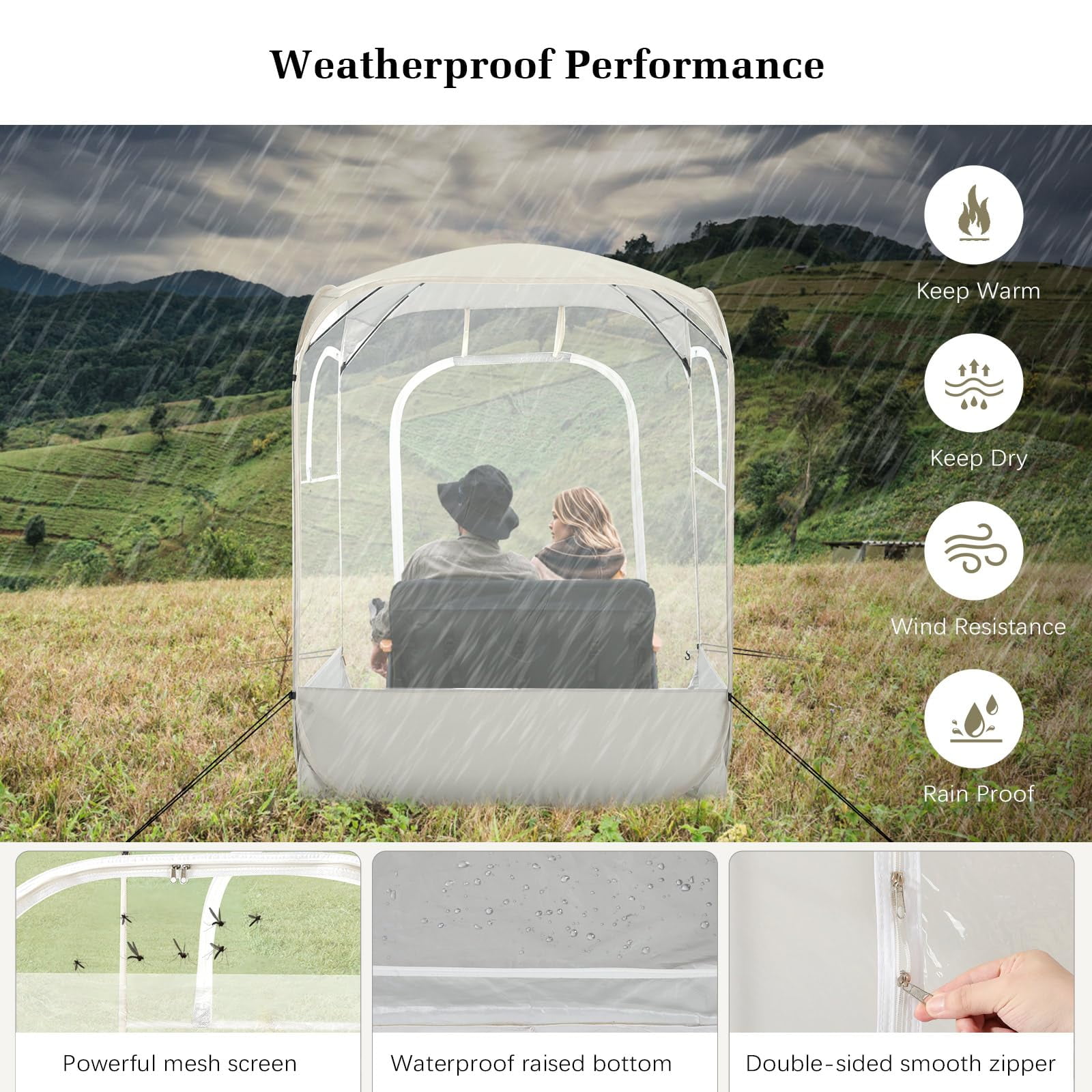 Raynesys Sports Tent, Instant Pop Up Bubble Tent Fits 3-4 Persons for Outside Fishing Camping Sports Events, Ultra Visibility, No Condensation,All Weather