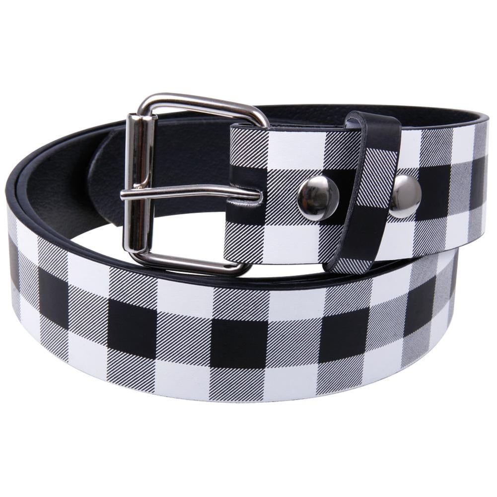 White Plaid Leather Belt - Large 