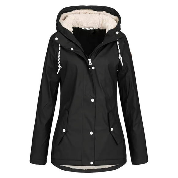 Aboser Women's Windproof Softshell Jacket with Fuzzy Hood Winter Fleece Lined Windbreaker Insulated Long Rain Jacket Plus Size Hooded Coats for Outdoor Sports