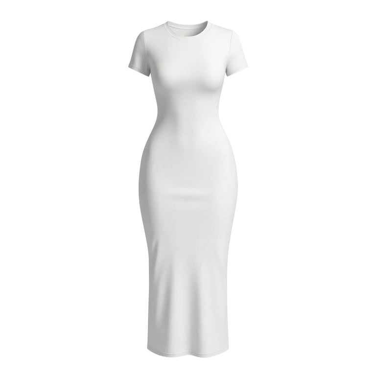 white fitted bodycon dress Efsteb Cocktail Dresses for Women Short Sleeve Crew Neck Midi Casual Solid Color Summer Tight Dress for Formal Party (White,XL) Size:9.5 US - 40 EU breathable fabrics and has Style SKU: F-FTWR-LTHR-BT-KHCT Buy Black Khadi Calf