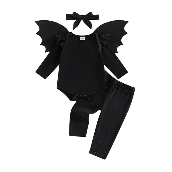 RUINIXCW Newborn Baby Girl Boy Halloween Bat Costume Infant Baby Girl Photoshoot Birthday Party Cosplay Outfit Romper and Dot Pants Headband Wing Set