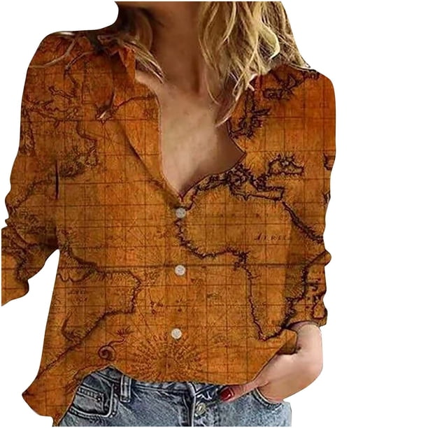 Pntutb Mujeres Impreso Algodón Manga Larga Tank Career Bloues Cardigan tops Pntutb Pntutb-2581