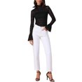 thumbnail image 2 of TOP CASUAL DE MUJER INSPIRE CHIC CON ENCACHE FLORAL Y MALLA TRANSPARENTE CUELLO MOCK NEGRO, 2 of 6