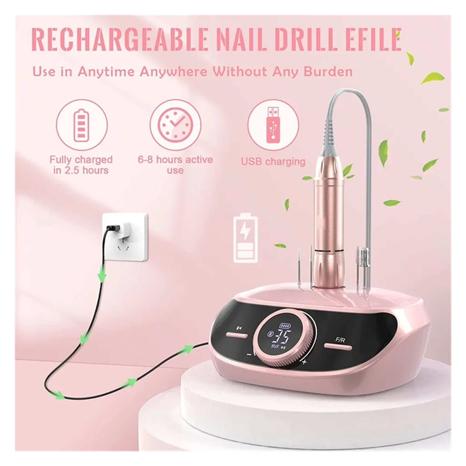 35000RPM Electric Nail Drill Machine, Nail Salon Tool ,Rechargeable Manicure Pedicure Machine, Low Vibration Professional Electric Nail Drill ,Low Noise