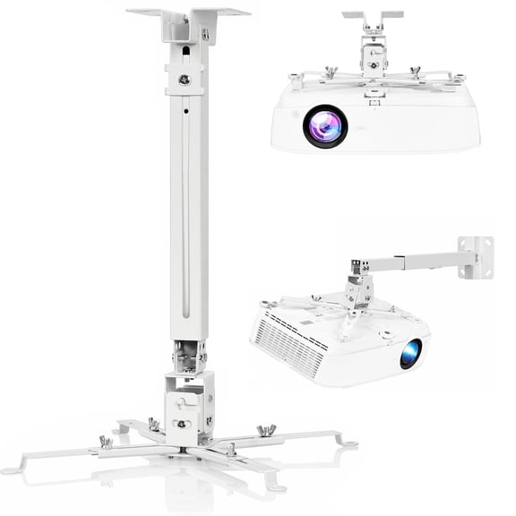 Projector Mount, White Projector Ceiling Mount Bracket Fits Flat or Sloped Ceiling Height Adjustable with Extendable Length