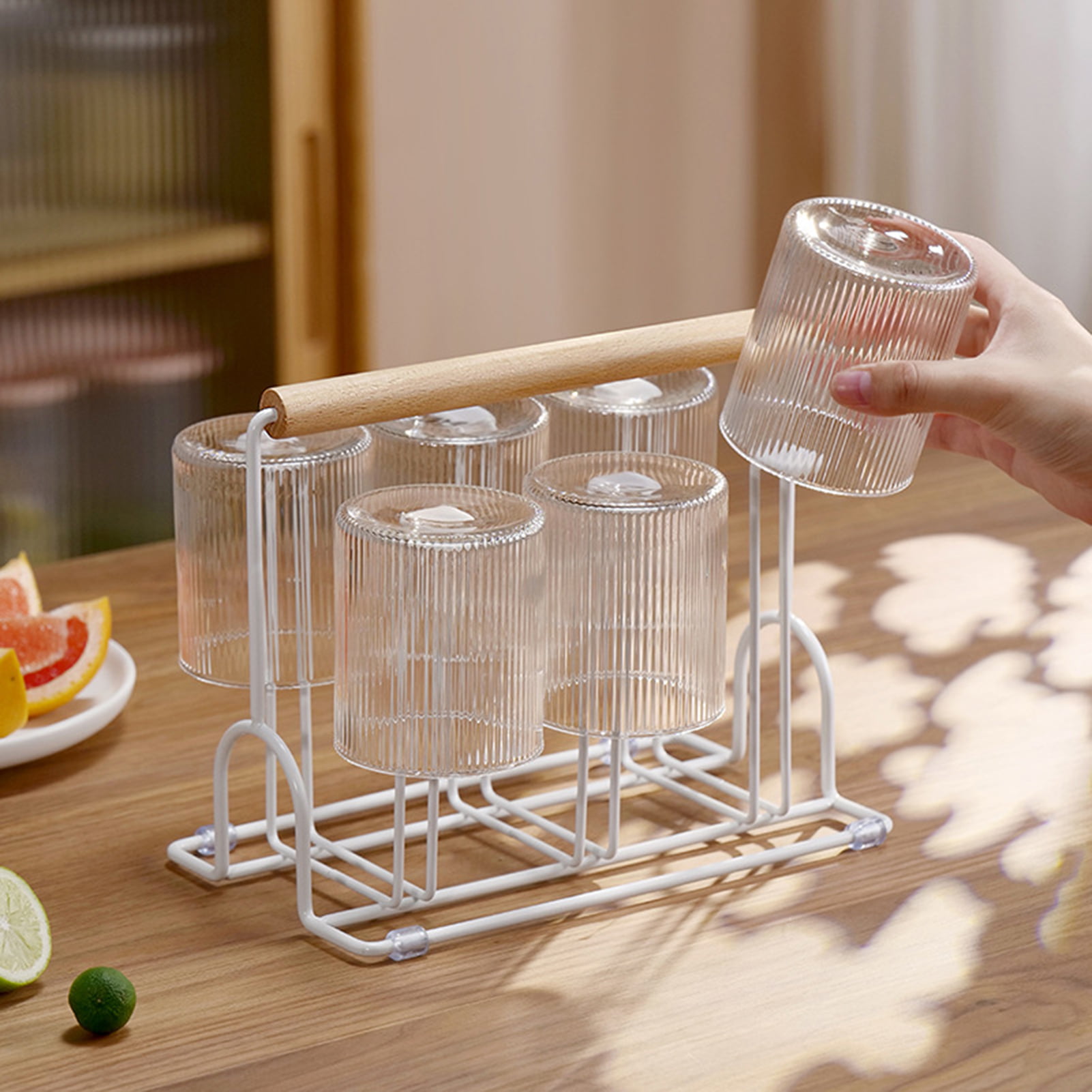 1pc Black Iron Home Use Cup Drying Rack, Living Room Glass Cup Storage Rack,  Hanging Cup Holder For 6 Cups In Kitchen