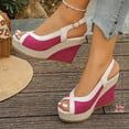 thumbnail image 4 of Platform Sandals Women Wedge Espadrilles Peep Toe Splice Suede Slingback Wedges Heels Fashion Color Block Summer Beach Vacation Dress Shoes Hot Pink Size 8.5, 4 of 7