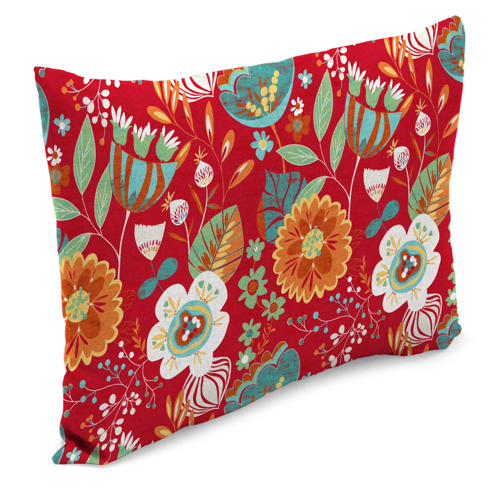 Jordan Manufacturing 12" x 18" Avianna Saxony Red Floral Rectangular Outdoor Lumbar Throw Pillow (2 Pack)