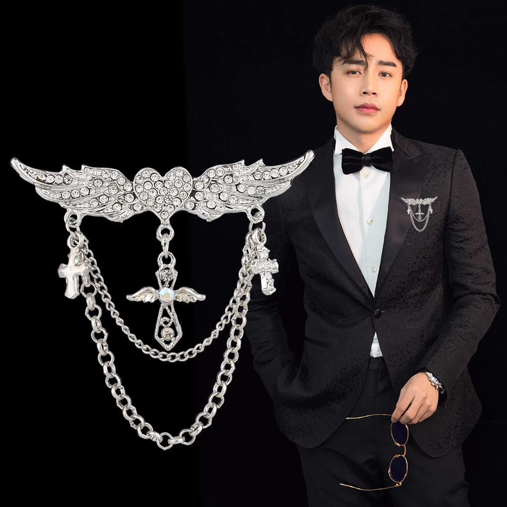 Crystal Blouse Shirt Collar Neck Tip Chain Brooch, Bling Angel Wing Lapel  Pin Badge for Formal Coat Dress Suit 