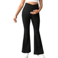 thumbnail image 4 of bbymog Womens Maternity Pants Crossover High Waist Over Belly Flare Pants Business Work Trousers Black-7 M, 4 of 4