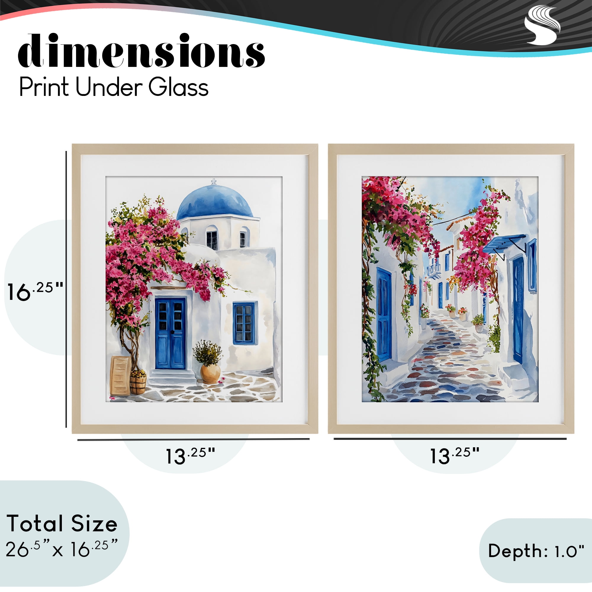 Stupell Industries Santorini House with Pink Tree 2 Piece Birch Framed Print Under Glass Set, design by LSR Design Studio